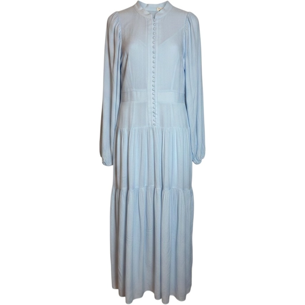 Elegant Light Blue Maxi Dress with Button-Front Detail